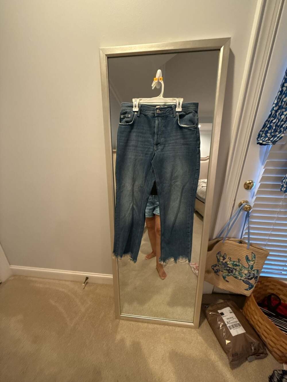We the Free by Free People Blue Distressed Hem Straight-Leg Jeans